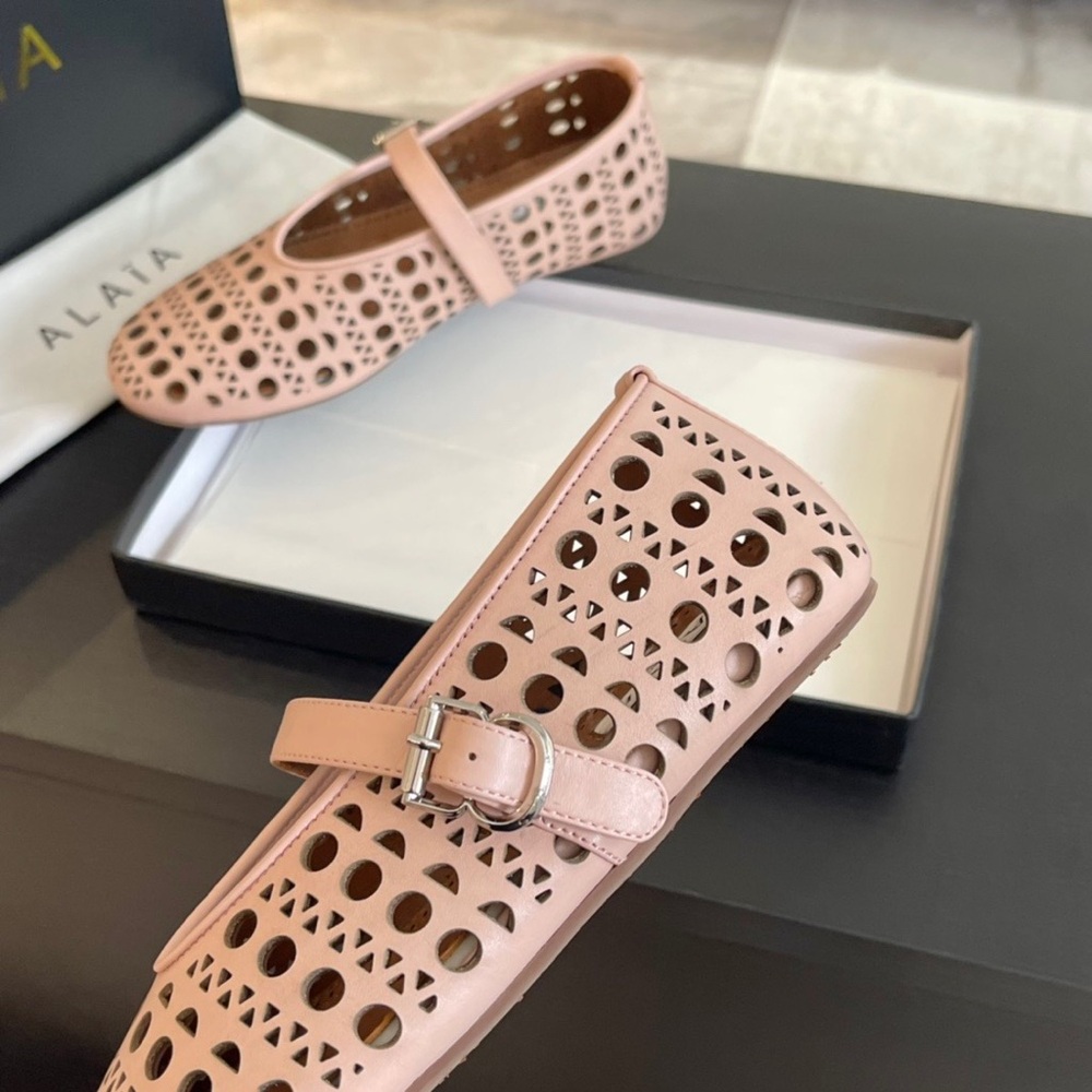 Alaia Pink Perforated Mary Jane Flats - Picture 7 of 8